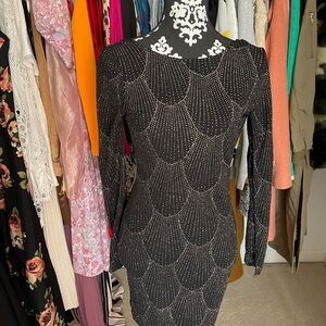 Long-Sleeve Rhinestone Sheath Dress